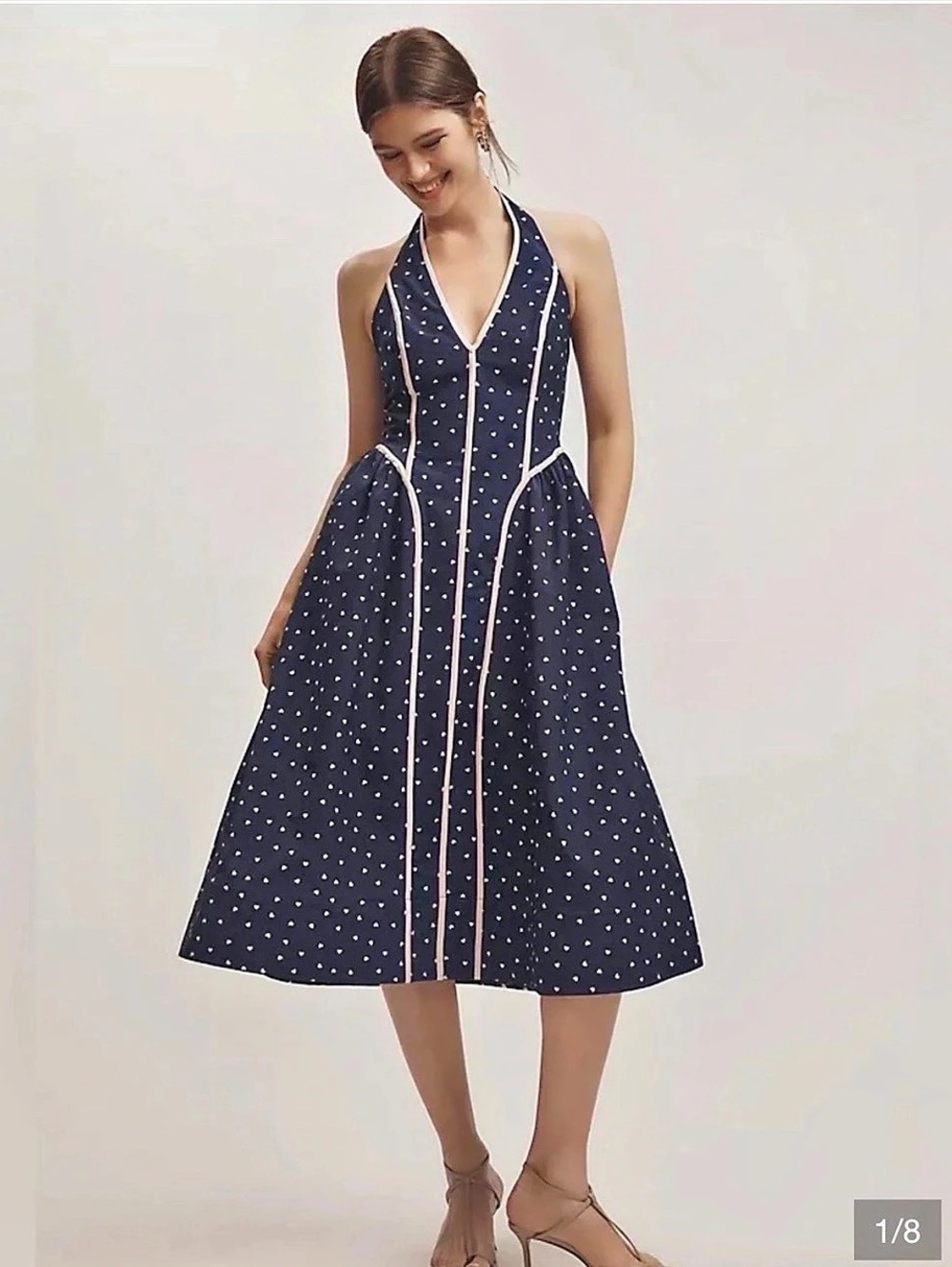NEW WITH TAG Maeve Blue Maeve Halter-Neck Dress Polka Dot Halter Midi Dress xs